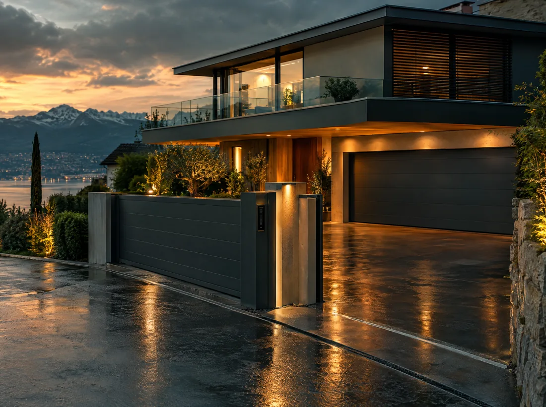 Portail contemporain installé devant une maison dans le canton de Vaud